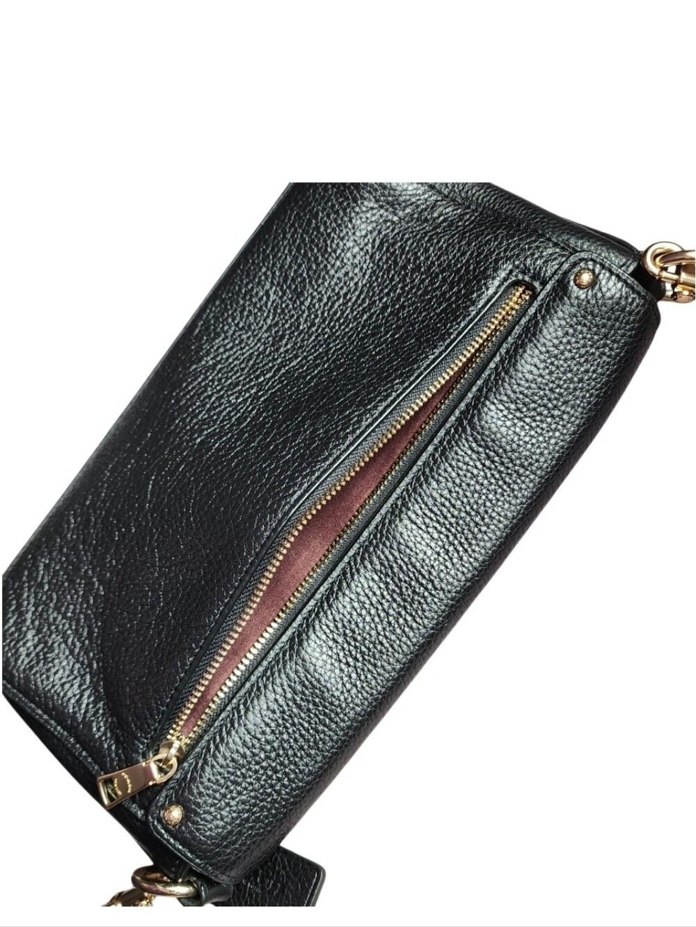 Coach Black Pebbled Leather & Tan Signature Canvas Crossbody - Picture 7 of 7